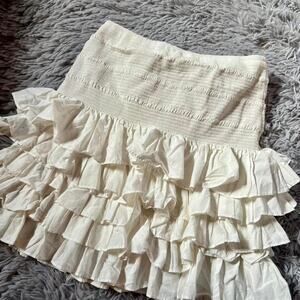 Cream Cottage Fairy Whimsical Bohemian Coquette Soft Girl Indie Ruffle Skirt